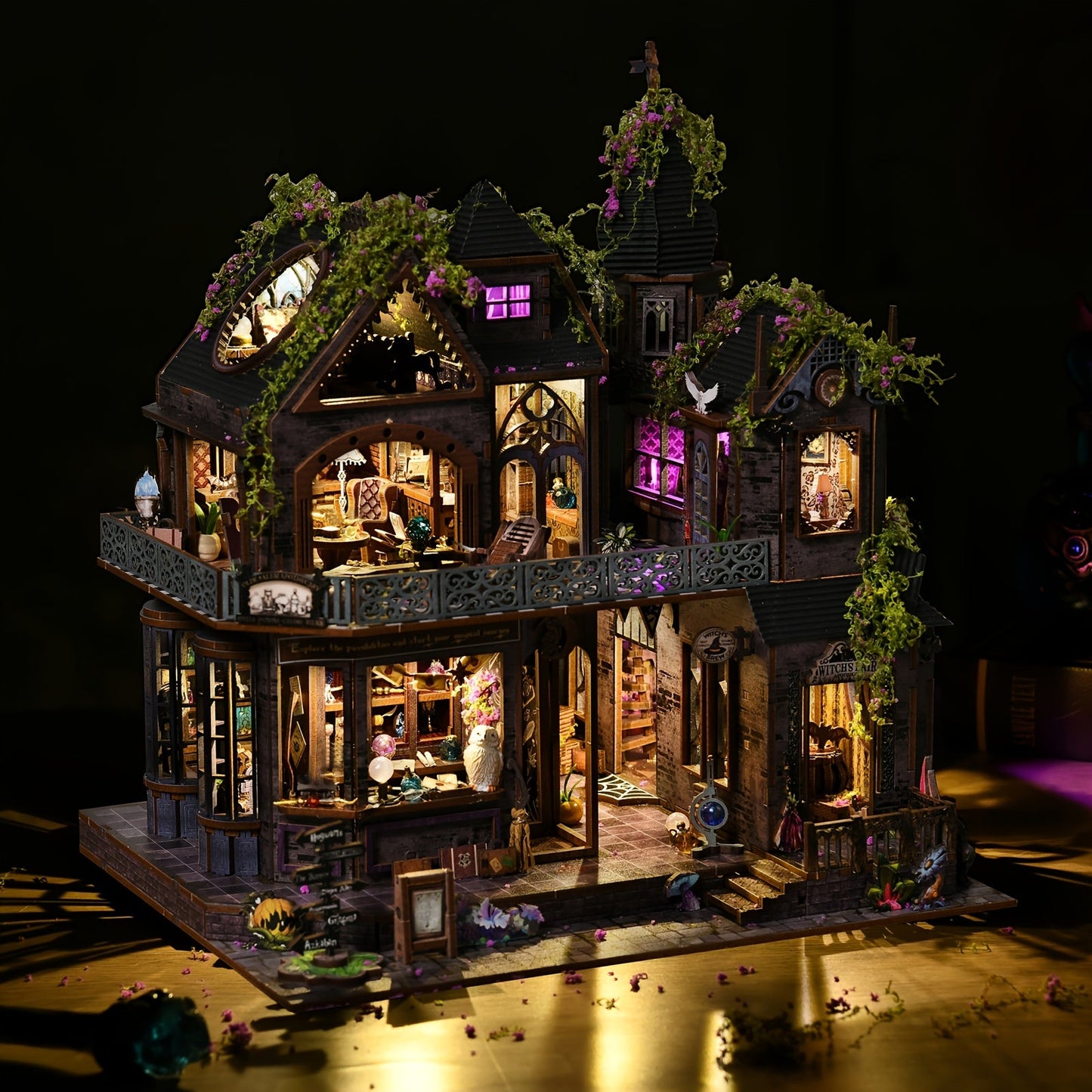 3D Wooden Puzzle Magic Castle Model Kit – DIY Assembly with Owl, Magic Hat & Flowers, Bookshelf Desk Decoration, Unique Gift for Adults Teens Birthday Valentine Halloween Christmas