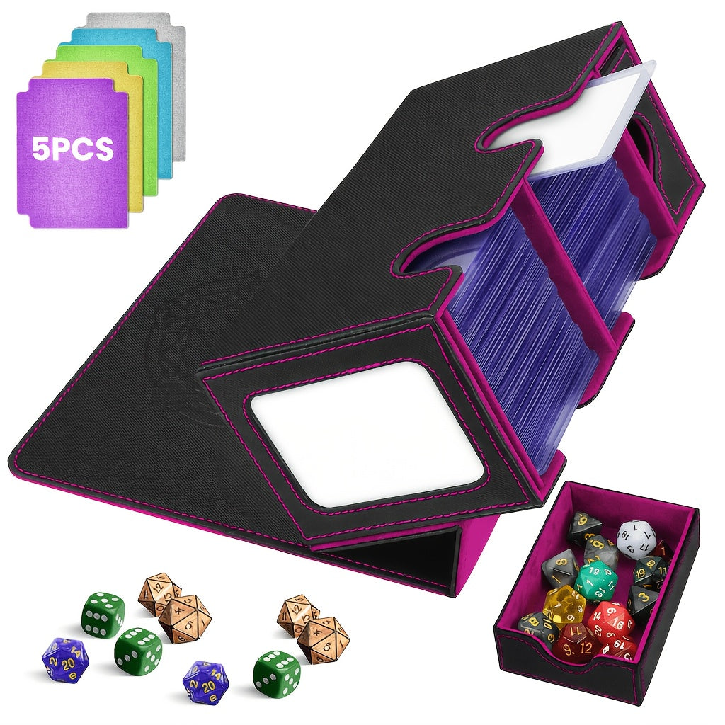 TCG Deck Box with Commander Display & Dice Tray - Holds 300+ Sleeved Cards, Double Deck Case for MTG Pokemon YuGiOh CCG, 5 Dividers & Hard Sleeve Included | Card Storage Box Red Gray Green Purple Blue