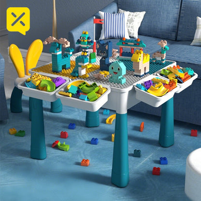 Kids Activity Table Building Blocks LEGO Compatible Play Table for Toddlers – Durable ABS Plastic Space-Saving Corner Design, Birthday Christmas Gift for Boys Girls Ages 3+