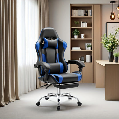 Ergonomic Gaming Chair with Rotating Armrest Lumbar Support & Headrest – Esports Racing Style Computer Office Chair with Footrest for Home Office Desk Work Study