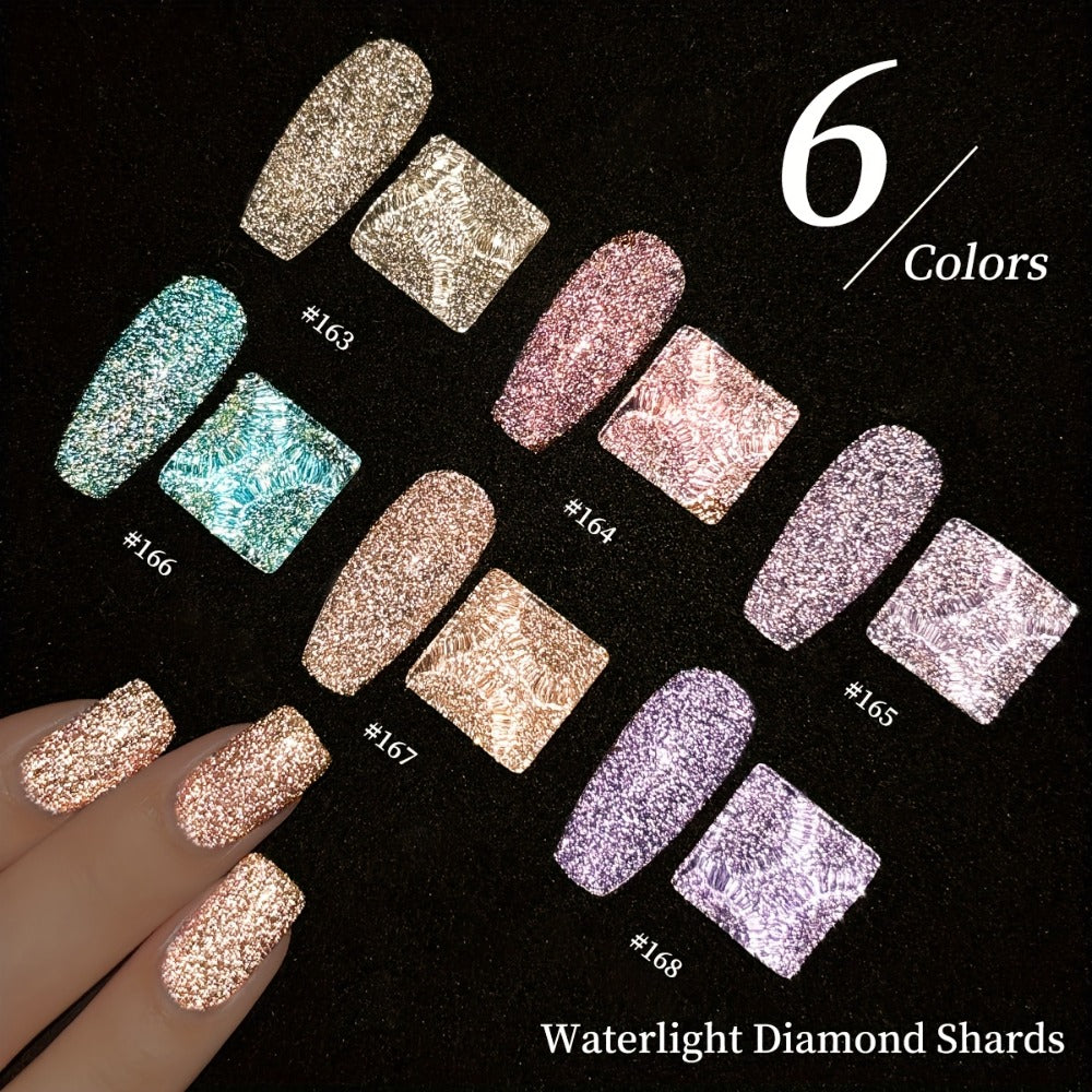 Diamond Glitter Gel Polish Set 6 Colors Sparkling Shine Finish Alcohol-Free | Soak-Off UV LED Long-Lasting Chip-Resistant Nail Art Kit | Women DIY Home Salon Manicure Holiday Party Gift