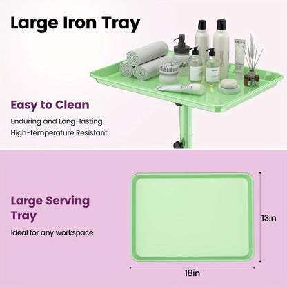 6-Color Premium Aluminum Salon Rolling Tray on Wheels — Adjustable Height Hairdresser Cart, Tattoo Tray, Spa Service Trolley for Nail Tech, Barber & Beauty Studio