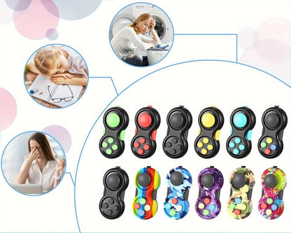 Fidget Pad Game Controller Design 8-in-1 Sensory Toy for Kids Adults – ADHD Anxiety Stress Relief Handheld Cube 7 Colors Variety Pack