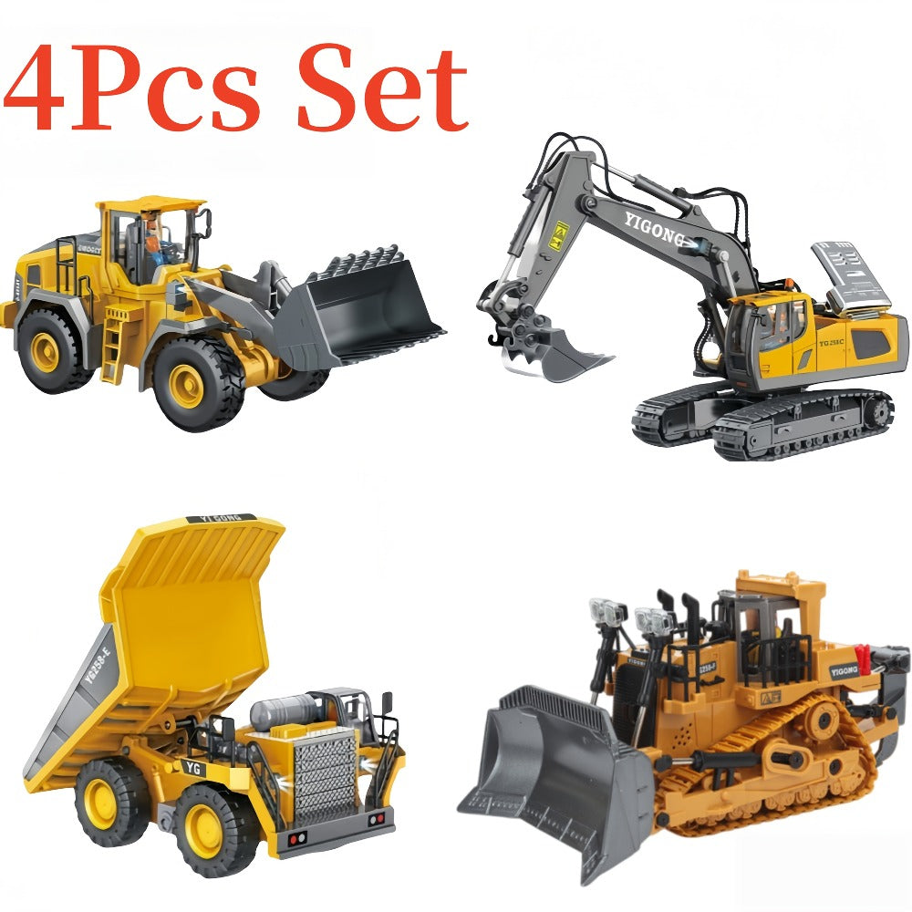 RC Construction Vehicle Set for Kids 2 3 4 Piece 2.4GHz 12-Channel Excavator Dump Truck Bulldozer Loader Alloy Remote Control Construction Equipment Birthday Christmas Gift Boys Ages 3+