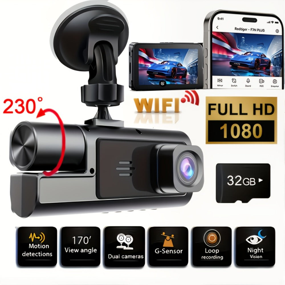 Dash Cam 1080P Dual & Triple Lens with IR Night Vision, 170° Wide Angle Car DVR Camera, WiFi, Loop Recording, G-Sensor, 24H Parking Mode, 2-Inch IPS Screen, 16GB/32GB TF Card, Car Dashboard Camera
