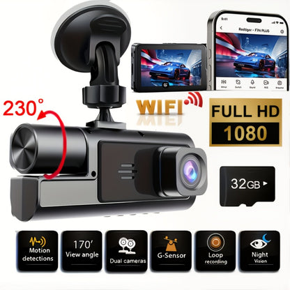 Dash Cam 1080P Dual & Triple Lens with IR Night Vision, 170° Wide Angle Car DVR Camera, WiFi, Loop Recording, G-Sensor, 24H Parking Mode, 2-Inch IPS Screen, 16GB/32GB TF Card, Car Dashboard Camera