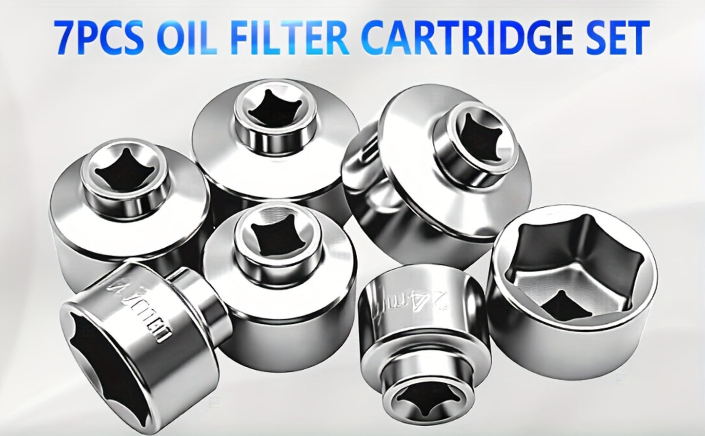 7-Piece Oil Filter Wrench Socket Set – CR-V Steel Hexagonal Cap Wrenches 24mm to 38mm, 3/8-Inch Drive, Universal Fit for Car Oil Filter Removal & Replacement