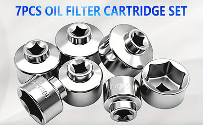 7-Piece Oil Filter Wrench Socket Set – CR-V Steel Hexagonal Cap Wrenches 24mm to 38mm, 3/8-Inch Drive, Universal Fit for Car Oil Filter Removal & Replacement