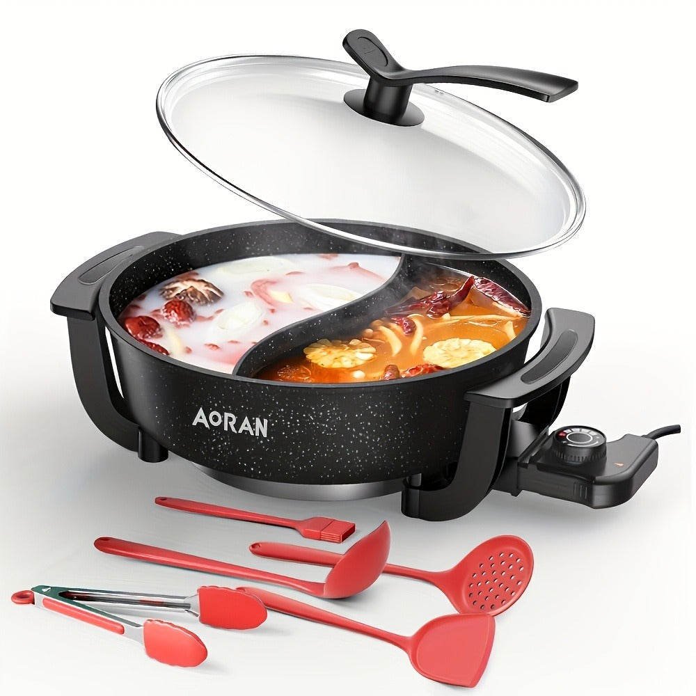 Mandarin Duck Hot Pot Electric – Large Capacity Non-Stick Divided Hot Pot for Steaming, Boiling, Frying & Stewing, Quick Heating, US Plug, Perfect for Family Hot Pot Night