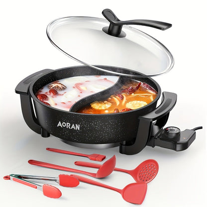 Mandarin Duck Hot Pot Electric – Large Capacity Non-Stick Divided Hot Pot for Steaming, Boiling, Frying & Stewing, Quick Heating, US Plug, Perfect for Family Hot Pot Night