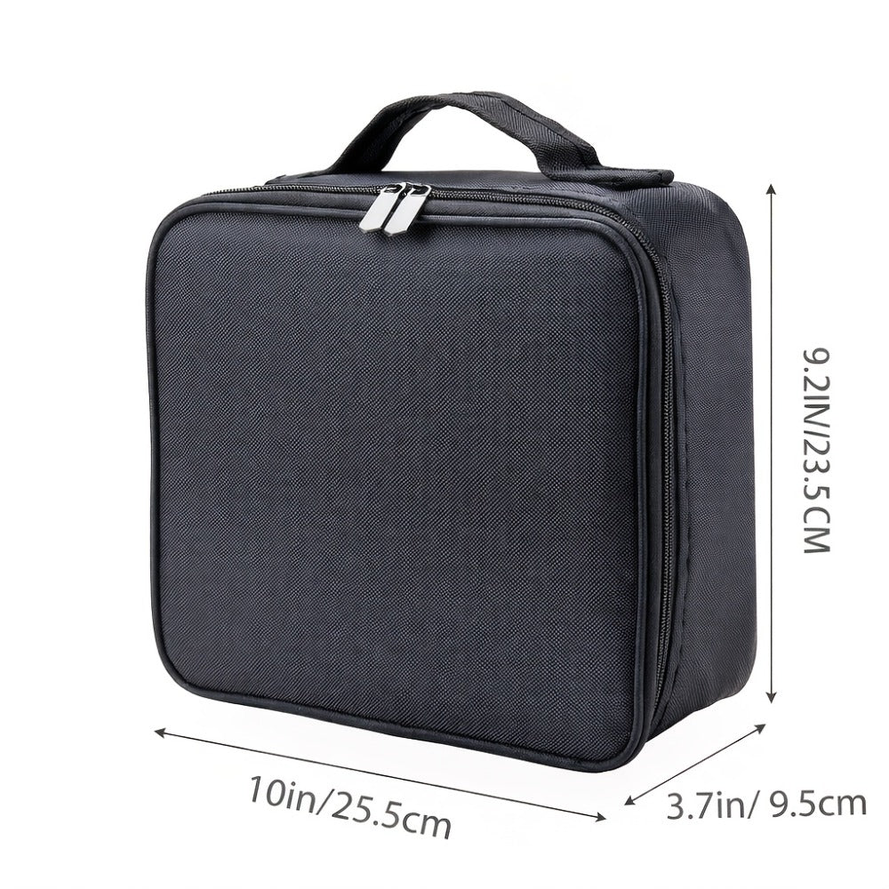 Large Makeup Bag for Women Travel Toiletry Case Durable Fabric Cosmetic Organizer Sturdy Handle Easy Clean Lining for Brushes Lipstick Skincare Beauty Storage Pouch Black 10.24x9.06 Inch