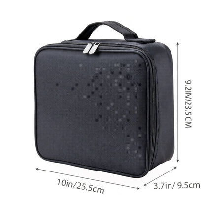 Large Makeup Bag for Women Travel Toiletry Case Durable Fabric Cosmetic Organizer Sturdy Handle Easy Clean Lining for Brushes Lipstick Skincare Beauty Storage Pouch Black 10.24x9.06 Inch