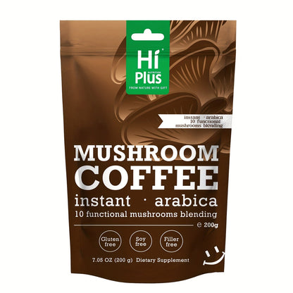 Instant Mushroom Coffee Powder 7oz with Lion's Mane Chaga Reishi Cordyceps Turkey Tail Arabica | 10 Superfood Blend for Focus Clean Energy & Immune Support | No Jitters Gluten-Free Soy-Free Dairy-Free