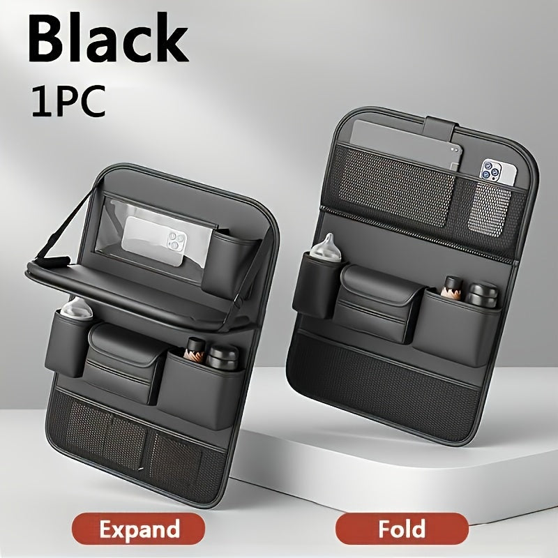 Faux Leather Premium Car Seat Back Organizer Travel Additions Seat Storage Bag Back Seat Dining Table And Cup Holder Universal Model
