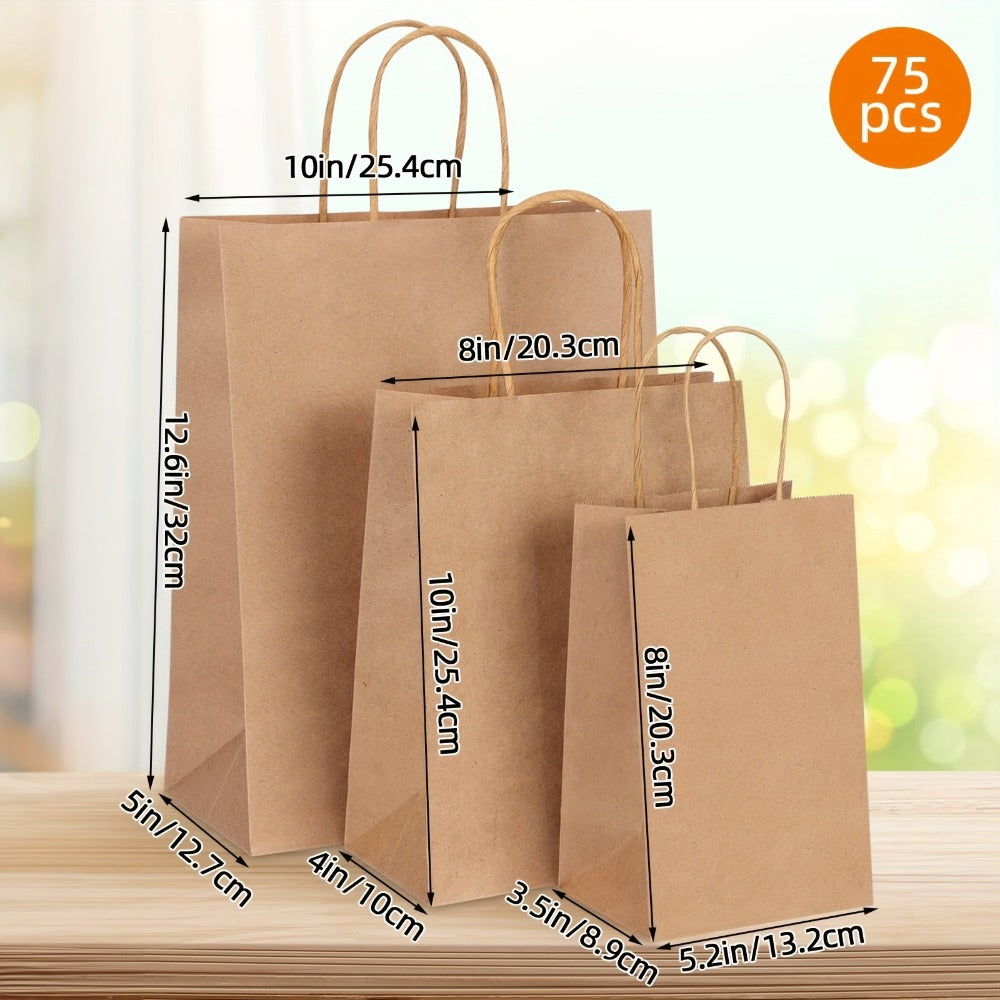 Kraft Paper Bags with Handles Bulk – 75/90/120/210 Pcs Gift Bags 3 Sizes 110g Shopping Bags for Wedding Party Retail Favor Wrapping Easy Storage