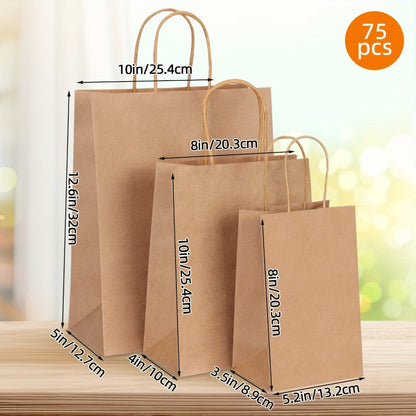 Kraft Paper Bags with Handles Bulk – 75/90/120/210 Pcs Gift Bags 3 Sizes 110g Shopping Bags for Wedding Party Retail Favor Wrapping Easy Storage