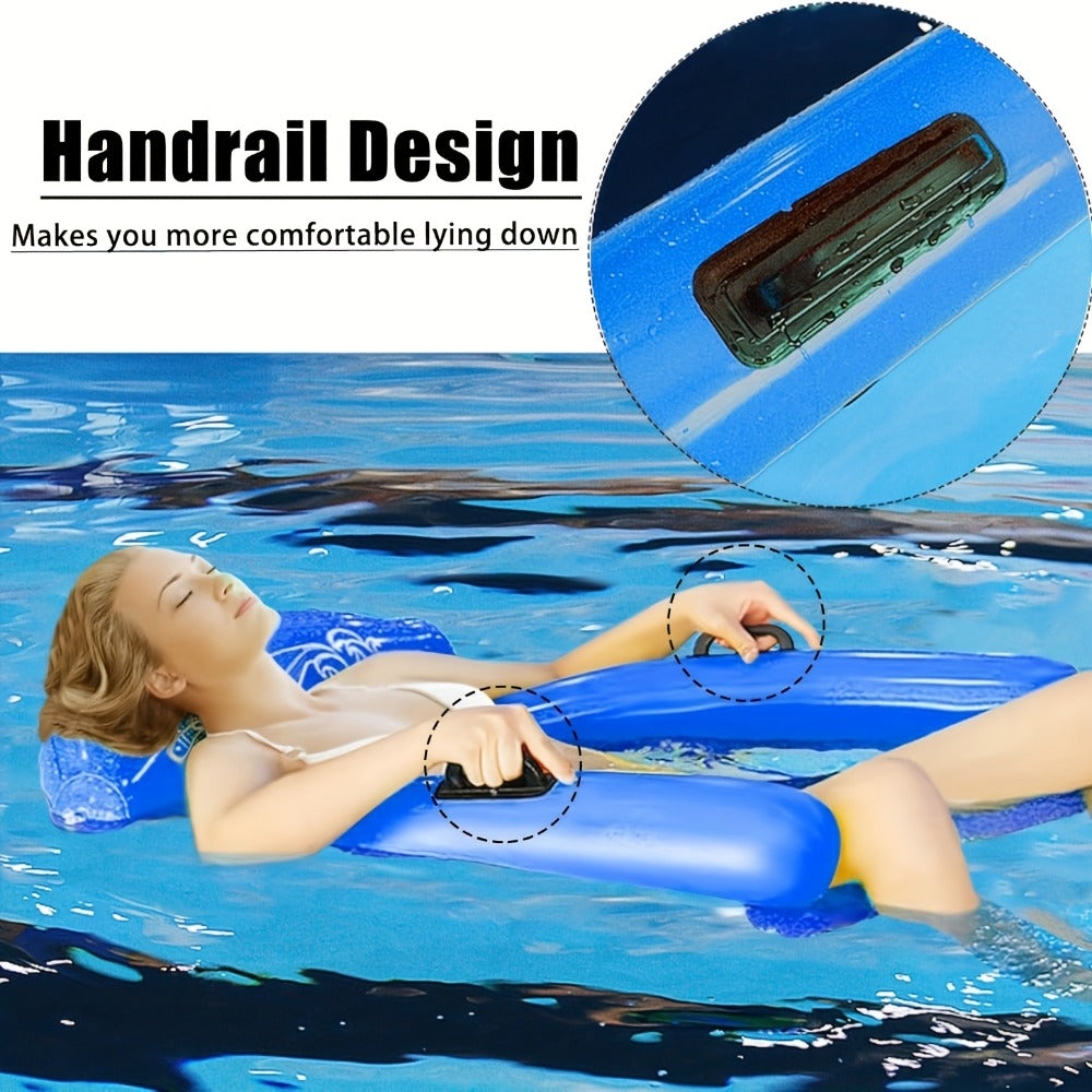 Ergonomic Floating Water Hammock Pool Lounge Chair Inflatable Recliner Sturdy PVC Colorful Design for Adults Swimming Pool Lake Beach Summer Relaxation Blue