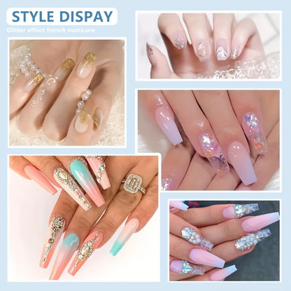 Acrylic Nail Powder Liquid Monomer Kit 3 Colors Clear White Pink Extension Set with Nail Art Brush for Nail Extensions 3D Carving Overlay French Manicure - Beginner Professional Nail Gift Set