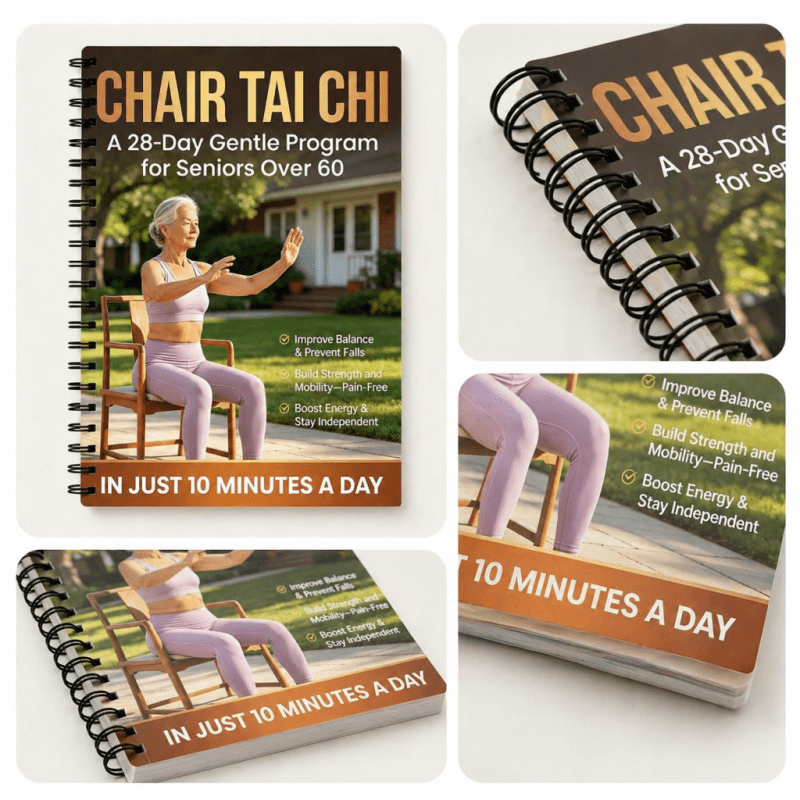 Chair Tai Chi Book for Seniors Over 60 – 28-Day Gentle Daily Program, Spiral-Bound Seated Exercise Guide for Balance Training, Fall Prevention, Strength & Mobility, Low-Impact Fitness Routine