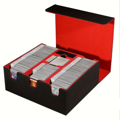 Card Storage Box 1500+ Cards PU Leather – Trading Card Organizer for MTG Pokemon YuGiOh Sports CCG Commander, Large Capacity Collector Box Black Purple Black Gray