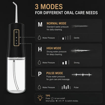 Water Flosser Portable Oral Irrigator – 360° Rotating Nozzle, 3 Pressure Modes, 4 Nozzle Tips, Rechargeable Cordless Teeth Cleaner for Travel & Daily Use