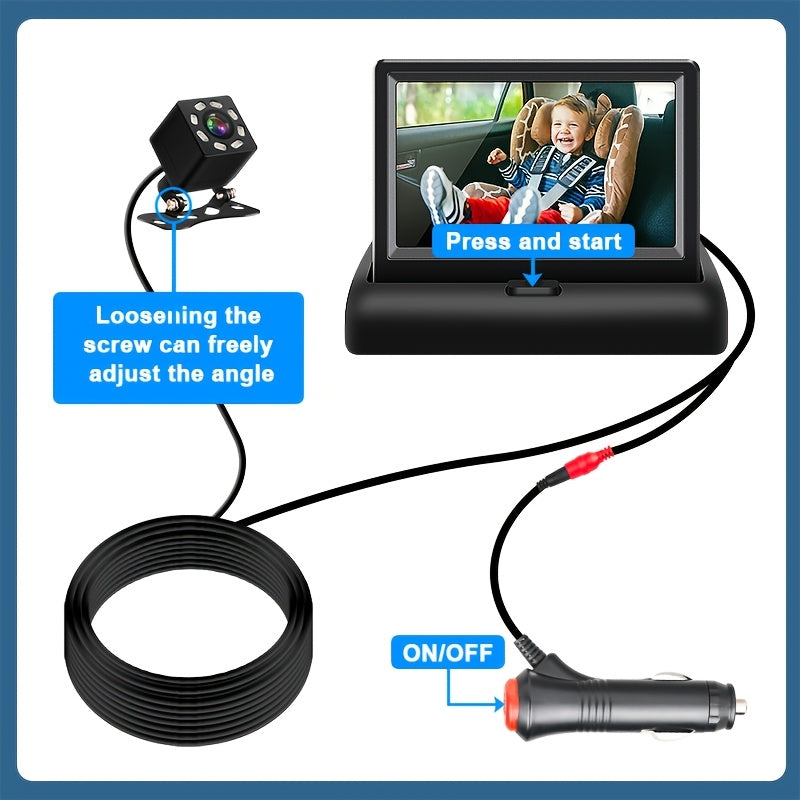 Baby Car Mirror with 4.3'' HD Night Vision Function Display, Safety Car Seat Camera with Wide Crystal Clear View, Easily Observe The Baby's Move(Not USB)
