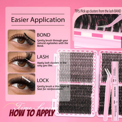 800Pcs Volume Lash Clusters Kit 30D 40D 60D 80D — Wispy DIY Eyelash Extensions with Bond Seal & Applicator, Mixed Length Fluffy Cluster Lashes for Prom Party Bridal Glam & Natural Look