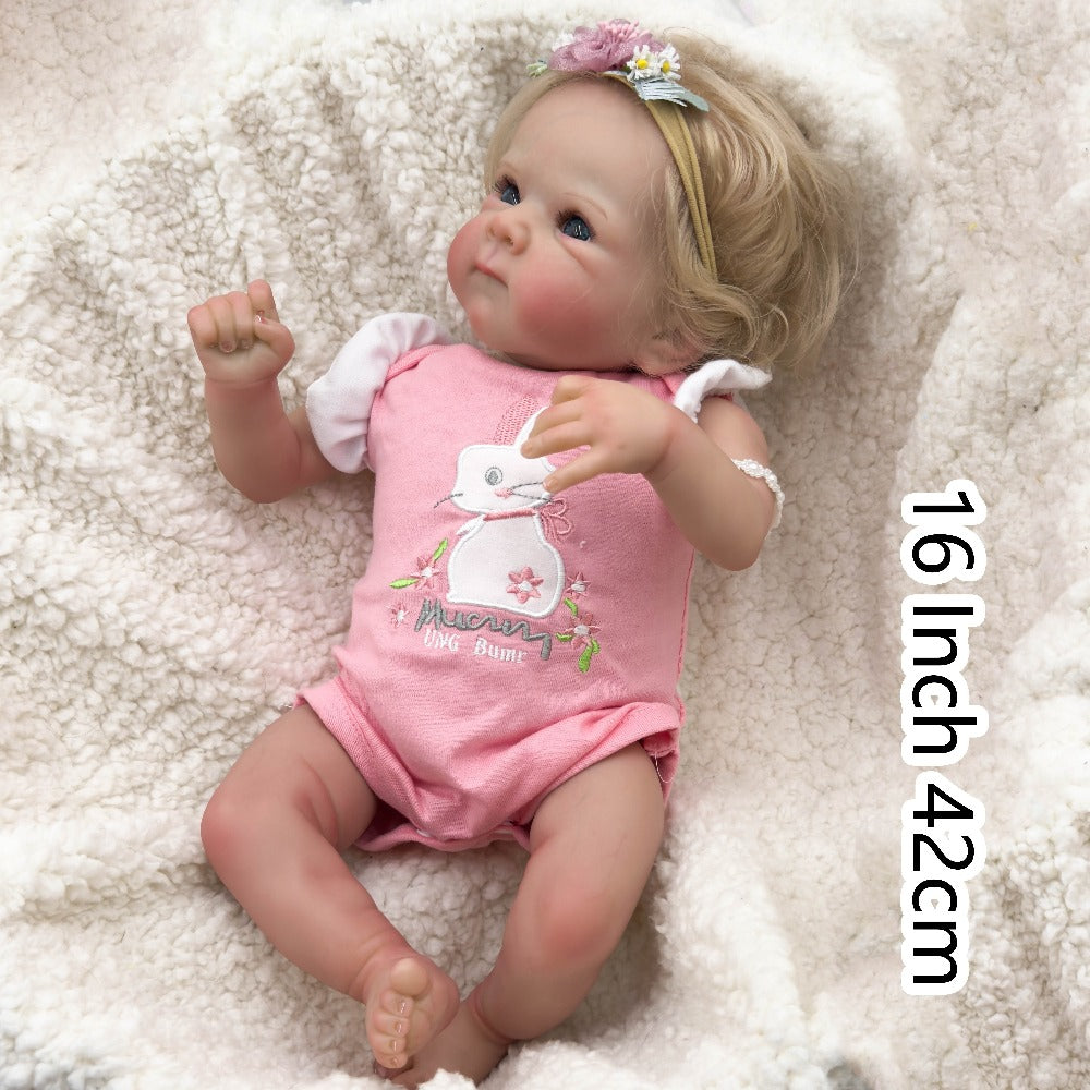Reborn Baby Doll 16 Inch Handcrafted Newborn with Hand-Applied Eyelashes Rooted Hair Soft Cloth Body & Poseable Limbs – Includes Outfit Pacifier Diaper & Birth Certificate, Lifelike Girl Toy Gift Ages 3+ 42cm