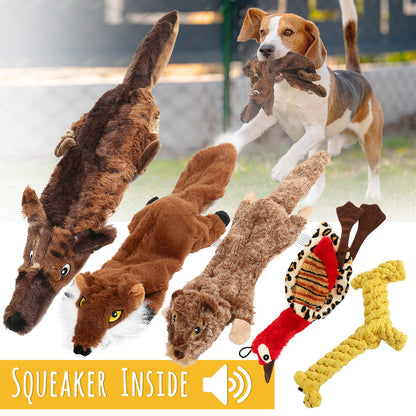 Squeaky Dog Toys 5-Pack No Stuffing Plush Chew Toy Bundle - Durable Animal Toys for Small Medium Large Dogs, Double Squeaker Puppy Teething Toy Set with Bonus Cotton Rope Toy