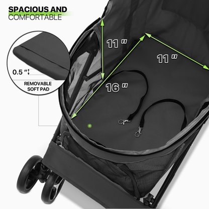 Pet Dog Cat Stroller with 4 Wheels - Foldable Jogger Pet Stroller for Small Medium Dogs & Cats up to 33 lbs, Breathable Mesh Windows, 360° Swivel Wheels, Cup Holder & Storage Basket, 10 Colors