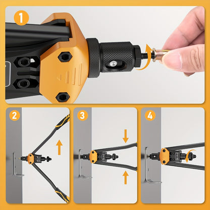 Rivet Nut Tool Kit 16-Inch – Hand Riveter Set with 15 Mandrels M3-M12 & 6-32 to 1/2-13, 300 Metric & SAE Rivet Nuts Included, Professional Nutsert Installation Tool for Metal Fabrication