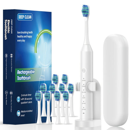 Rechargeable Toothbrush – 6 Cleaning Modes, 500mAh Lithium Battery, USB Charging, Soft Bristles, 4 or 8 Brush Heads, Black White Pink Electric Toothbrush for Adults Deep Clean & Whitening