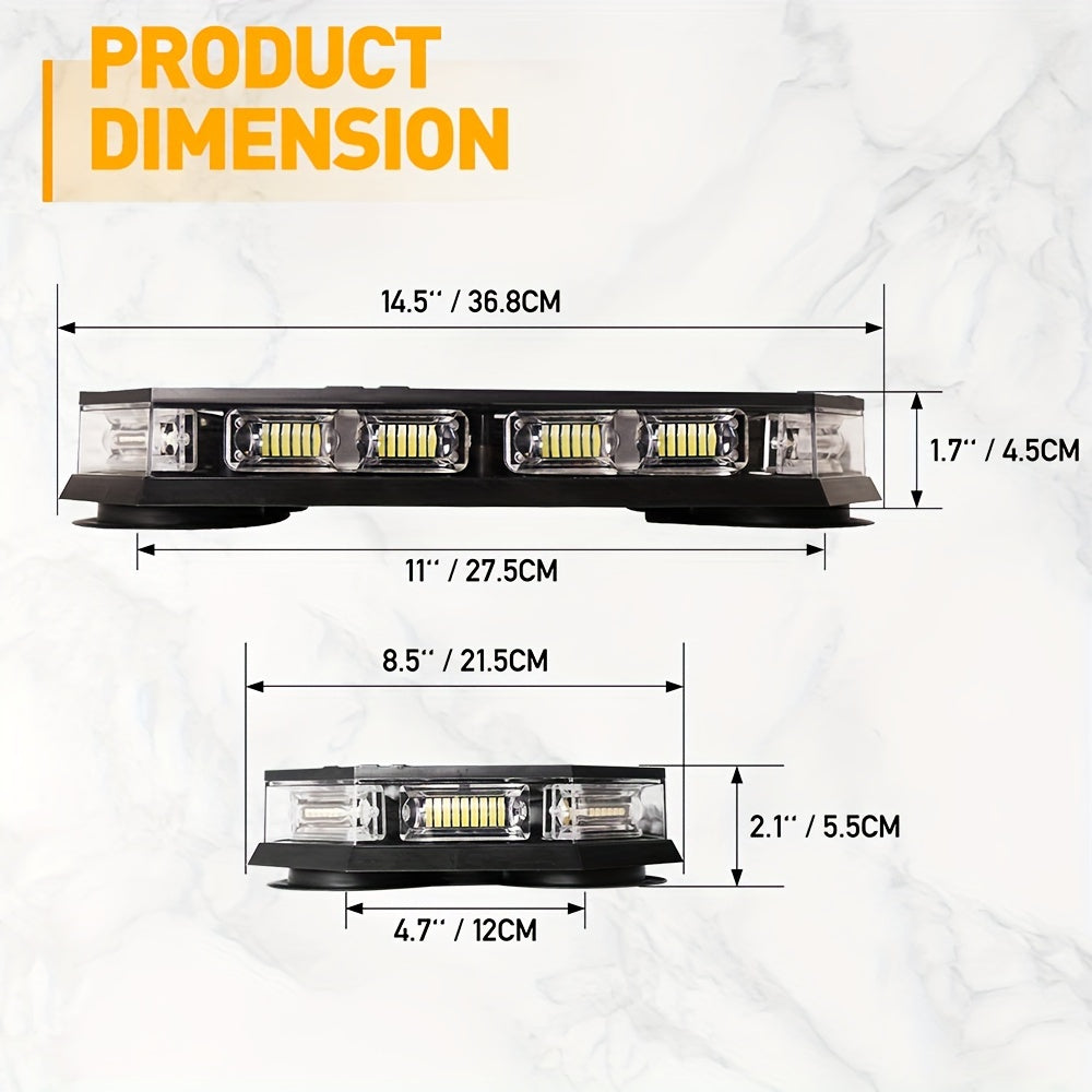 126 LED Roof Top Strobe Beacon Light Bar, IP67 Waterproof, Hazard Emergency Flashing Plow Lights for Construction Vehicles Tow Trucks Postal Cars Snowplow, Without Battery