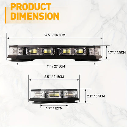 126 LED Roof Top Strobe Beacon Light Bar, IP67 Waterproof, Hazard Emergency Flashing Plow Lights for Construction Vehicles Tow Trucks Postal Cars Snowplow, Without Battery