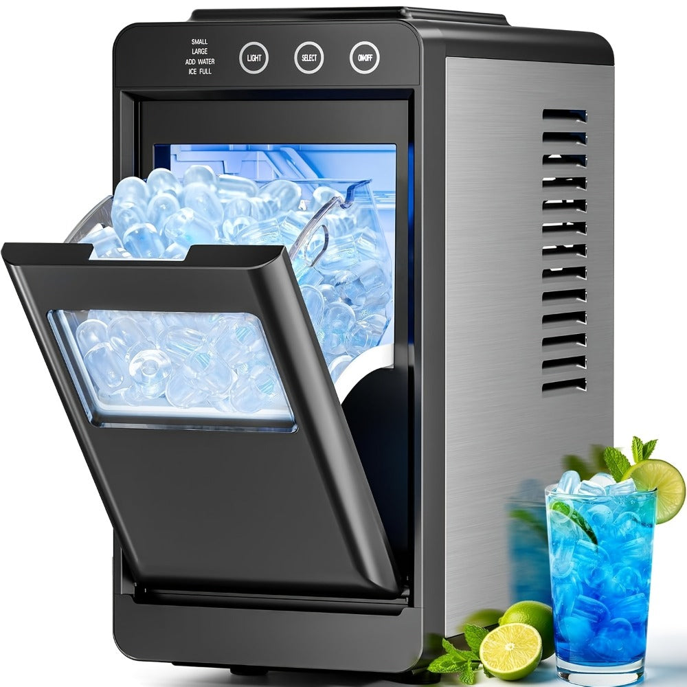 Countertop Ice Maker – 26 Lbs in 24 Hours, Selectable Ice Size, Internal Lighting, Self-Cleaning Portable Ice Machine with Basket & Scoop, Compact Design for Home, Kitchen & Office Use