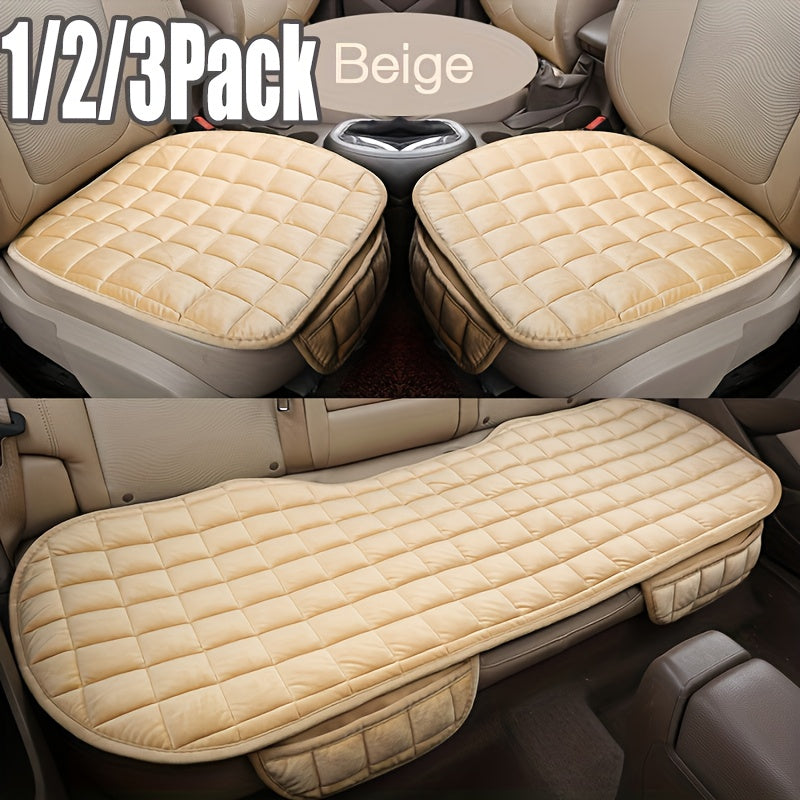 1/2/3pcs Plush Plaid Thickened Heat-Insulating Car Seat Cushions, Car Seat Front And Rear Seat Protection Pads, Non-Slip Protection Pads, Universal Car Interior, Suitable for Various Models of Breathable Car Seat Cushions
