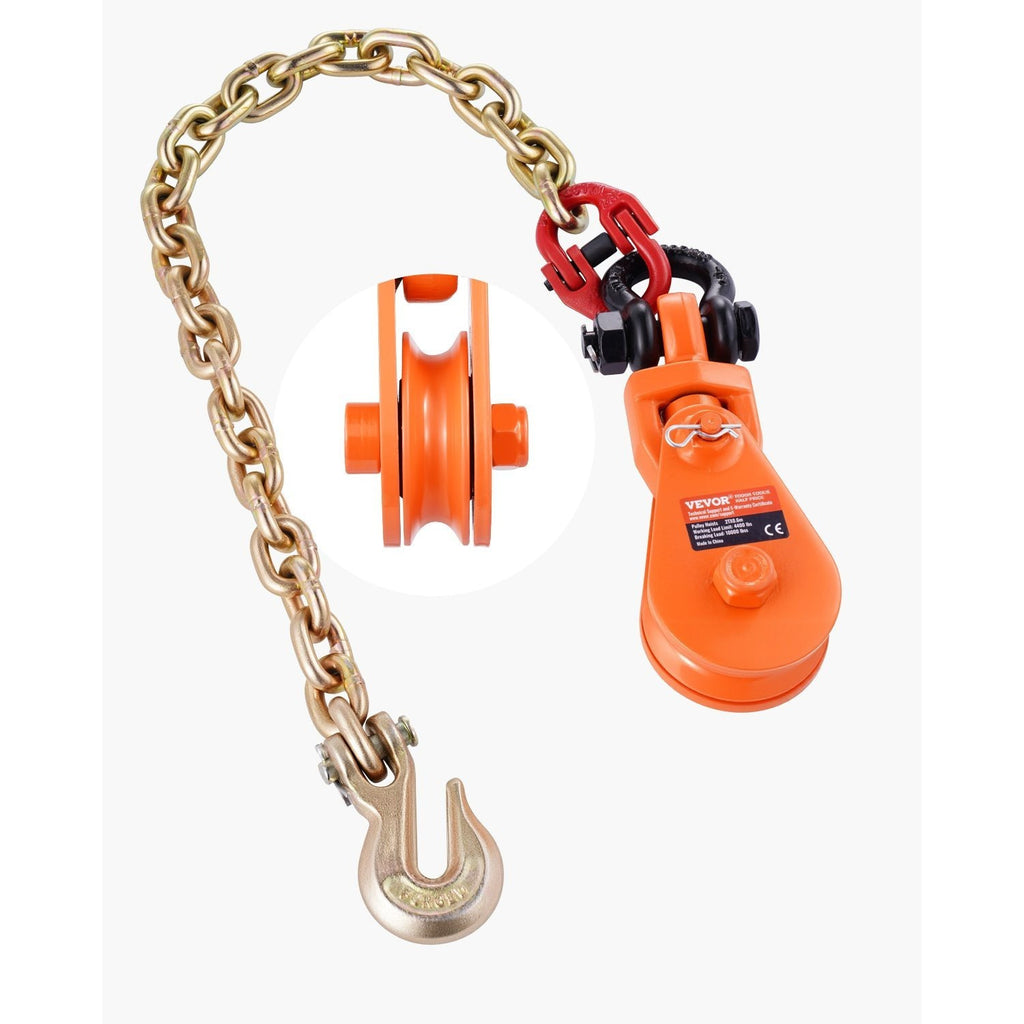 VEVOR 2 Ton 3" Snatch Block with Chain Flatbed Tow Truck Rollback Car Carrier Cable
