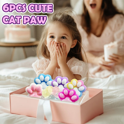 Cat Paw Squishy Fidget Toy 6pcs – Colorful Taba Fufu Squeeze Paw Handmade Soft Sticky Sensory Toys for Kids & Adults, Party Favor Pack for Christmas Easter Halloween Valentine's Day