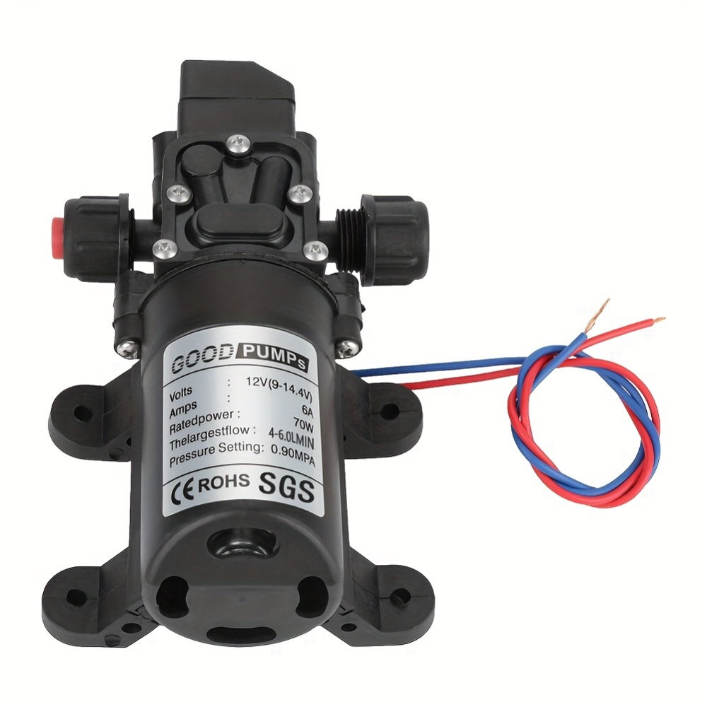 12V DC High Pressure Diaphragm Water Pump 70W Self Priming Pump 6L/Min 0.9MPA Portable Booster Pump for RV Caravan Boat Sprayer Cooling Welding Drill Cleaning Water Transfer