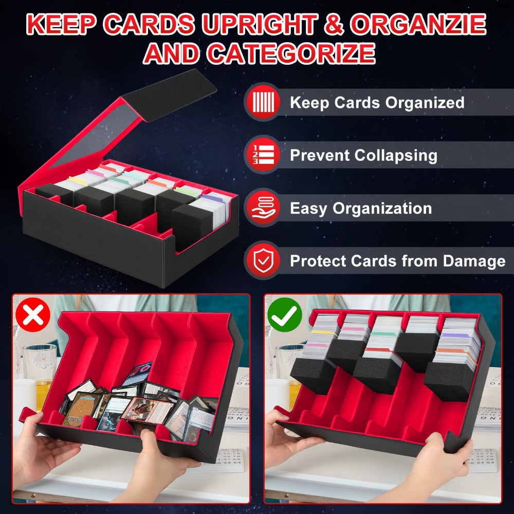 Trading Card Storage Box 5-Row 3900+ Capacity – Card Deck Case with 48 Colorful Dividers & 5 Foam Supporters for MTG Commander Yu-Gi-Oh Pokemon TCG Sports Cards