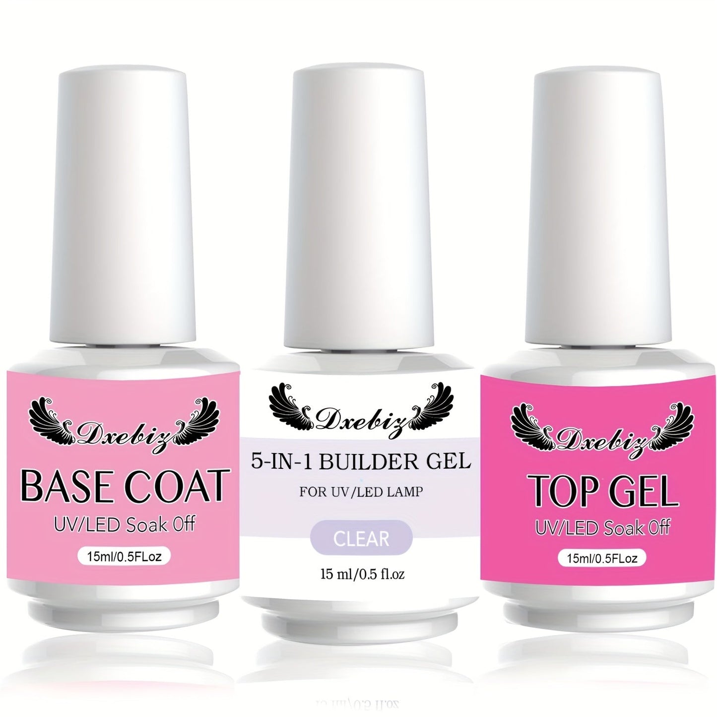 Builder Gel Nail Kit 5-in-1 Clear Nail Extension Gel Set — Primer Brush Repair Gel Nail Strengthening Overlay Kit 0.51oz, Beginner DIY Home Salon for Natural Nails Women Nail Art Starter