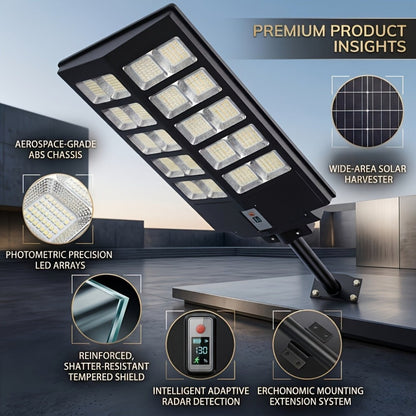 Solar Street Lights Outdoor 800 LED IP54 Waterproof with Motion Sensor – 6500K Dusk to Dawn Flood Light, Remote Control, Adjustable Brightness & Timer for Parking Lot Yard Garage Driveway Rural Area