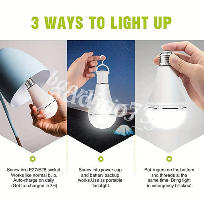 Emergency Light Bulb for Power Outages, Self-Charging Battery Backup LED Bulb 1200mAh 60 Watt Equivalent, Stays On During Blackout, E26 Base Rechargeable Backup Bulb for Home Safety Daily Use