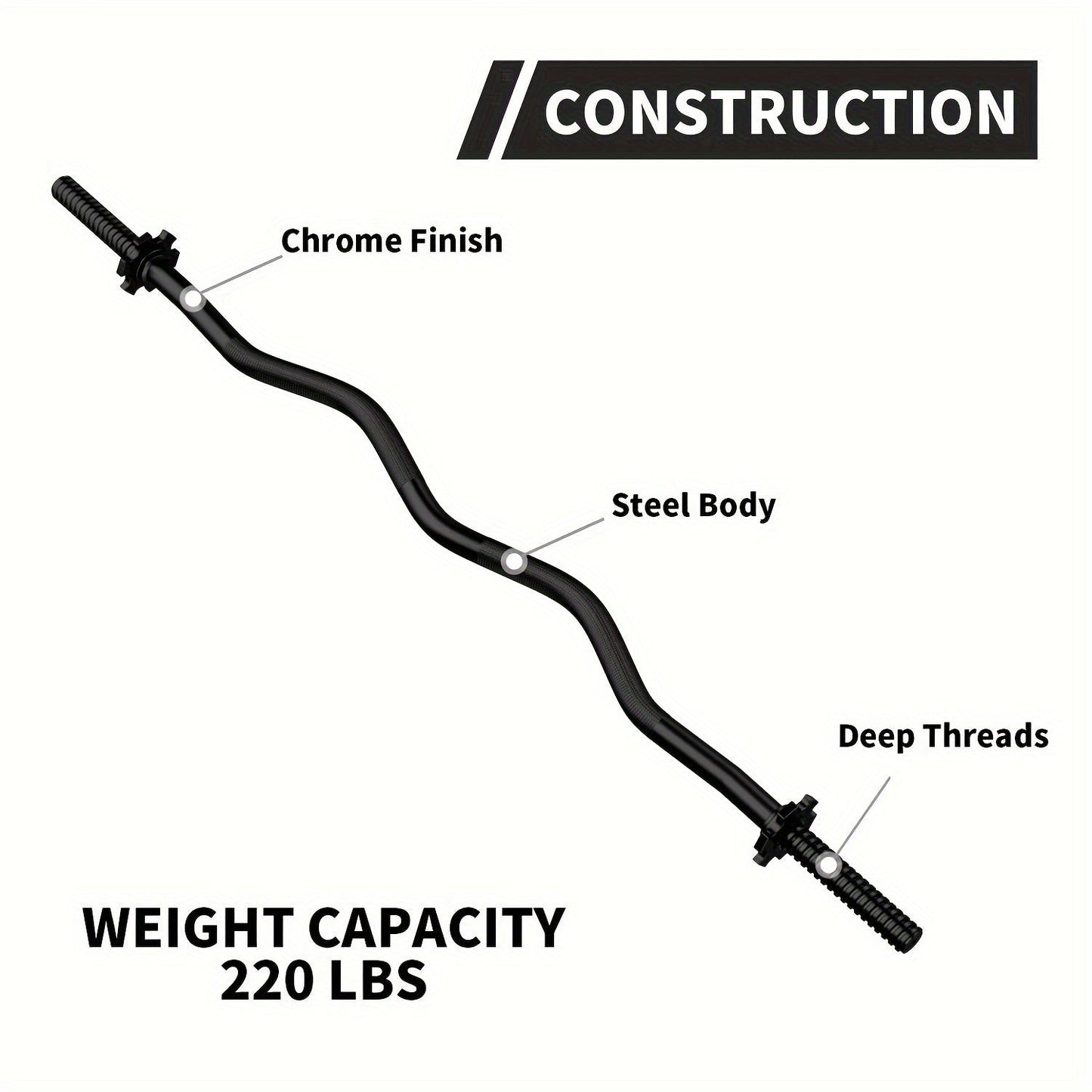 EZ Curl Bar 47" Olympic Barbell for Weightlifting Hip Thrusts Squats Lunges 1-Inch Weight Plates Home Gym with 2 Collars