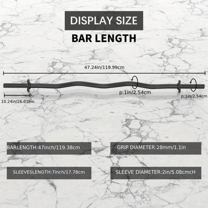 EZ Curl Bar 47" Olympic Barbell for Weightlifting Hip Thrusts Squats Lunges 1-Inch Weight Plates Home Gym with 2 Collars