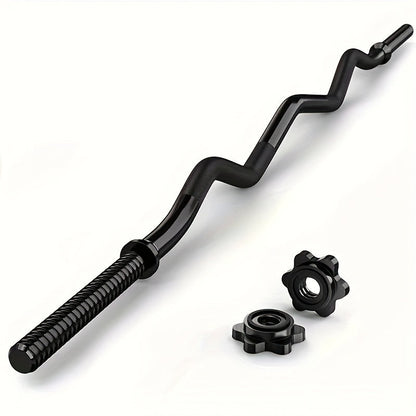 EZ Curl Bar 47" Olympic Barbell for Weightlifting Hip Thrusts Squats Lunges 1-Inch Weight Plates Home Gym with 2 Collars