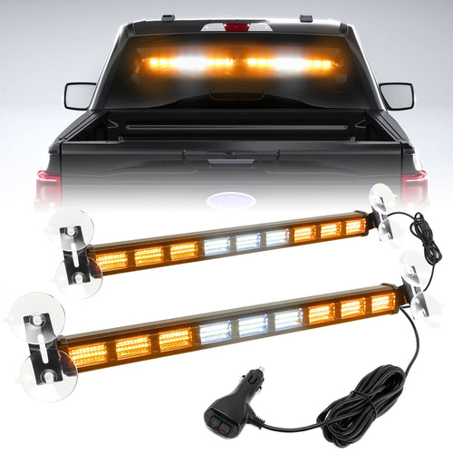 Upgrade Switchable 4 Colors Light Bar with 27 Flashing Patterns Advisor Light Bar 162 Leds Windshield 2in 1 Visor Lights with Take Down with The Dual Switch Car Plug for Trucks Construction Vehicles 12-24V