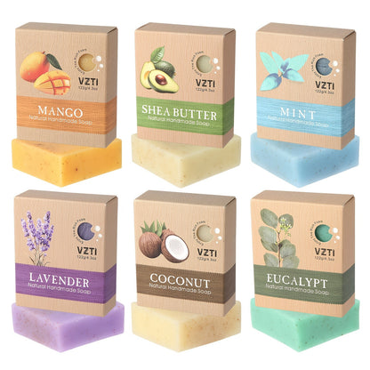 Natural Bar Soap Handmade 3pc & 6pc Set - Exfoliating Moisturizing Body Soap with Eucalyptus, Lavender, Mango & Shea Butter Essential Oils, Deep Cleansing 122g Bath Soap Gift Set for Women Men