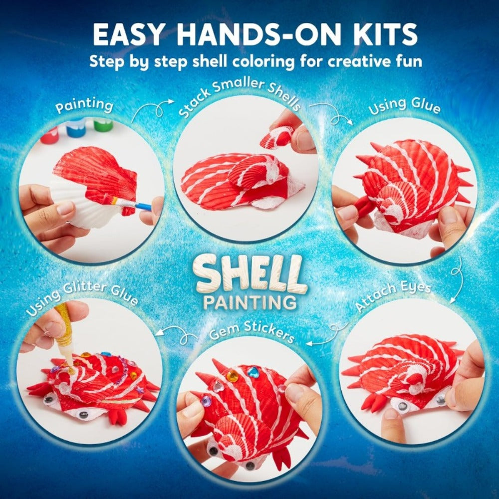 Glow in the Dark Seashell Painting Kit for Kids – 12 Real Sea Shells with Non-Toxic Acrylic Paints & Brushes, Ocean STEM Arts and Crafts for Boys Girls Ages 6-12