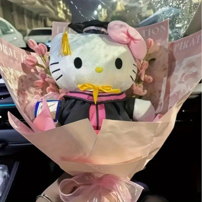 Hello Kitty Graduation Cap and Gown Set — Officially Licensed Sanrio Doctoral Cap & Bachelor Gown, Kawaii Grad Gift for Girls & Teens, Graduation Photo Prop, Party Decor, Bouquet Decoration, Student Prize